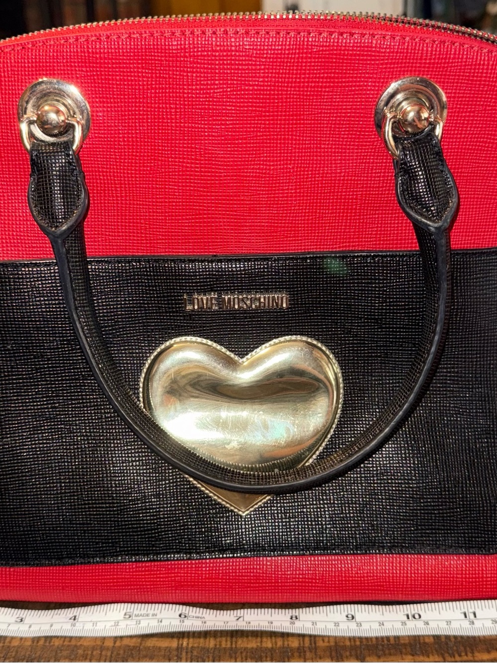 Love Moschino Red Satchel with Black Front Pocket and Gold Heart - Picture 5 of 9